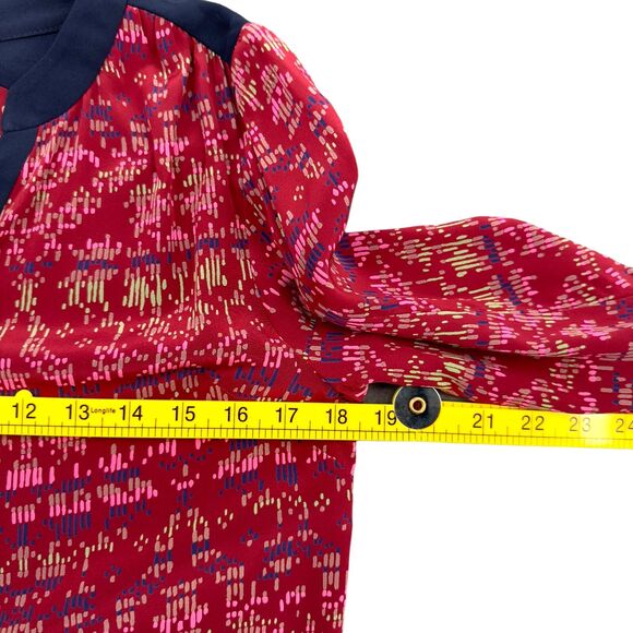 81 Poppies Print Tunic Blouse Rouched Long Sleeves V- Neck Silk USA XS - Picture 8 of 9